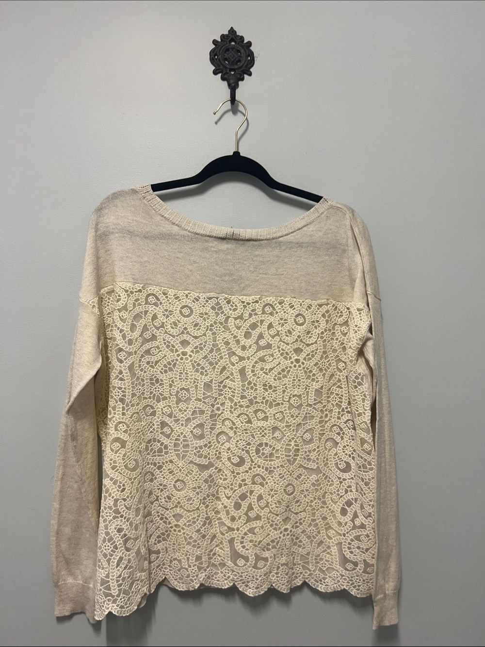 Classic Fall Staple American Eagle Outfitters Cream Lace-Back Long Sleeve Top L